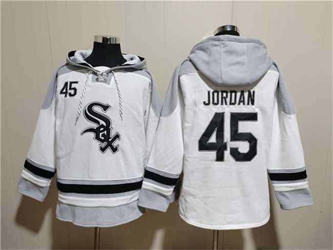 Men's Chicago White Sox #45 Michael Jordan White Ageless Must-Have Lace-Up Pullover Hoodie,We sell and wholesale Men's Chicago White Sox #45 Michael Jordan White Ageless Must-Have Lace-Up Pullover Hoodie on line form chian!